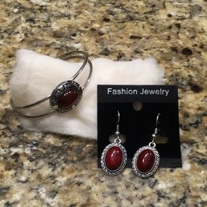 Red Stone Bracelet with Matching Earrings